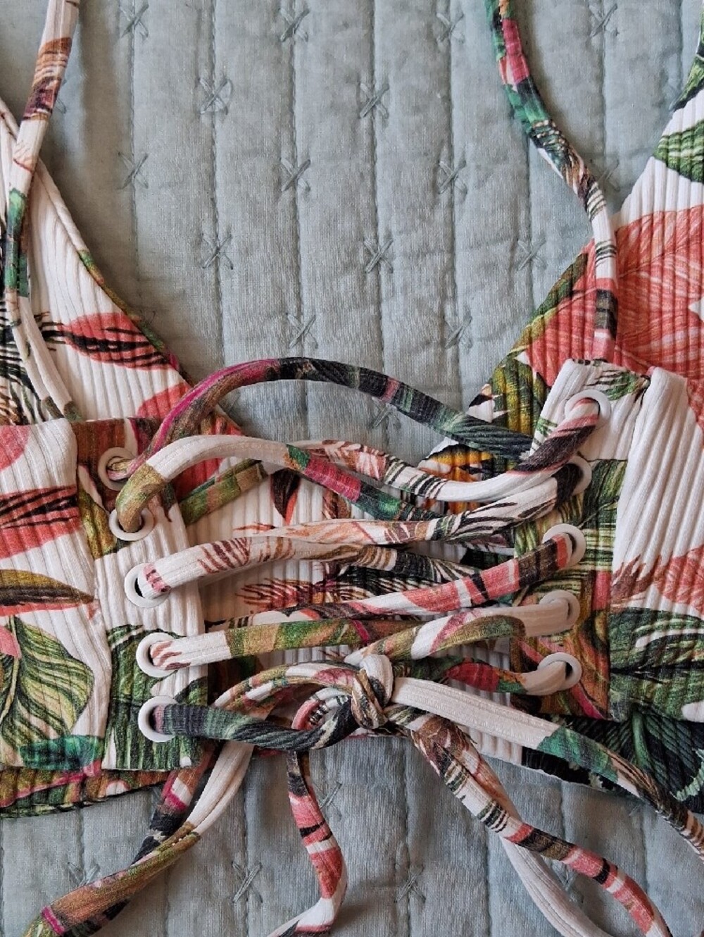 Boys + Arrows Tropical Floral Bikini in Cream, Coral and Green - Picture 3 of 11